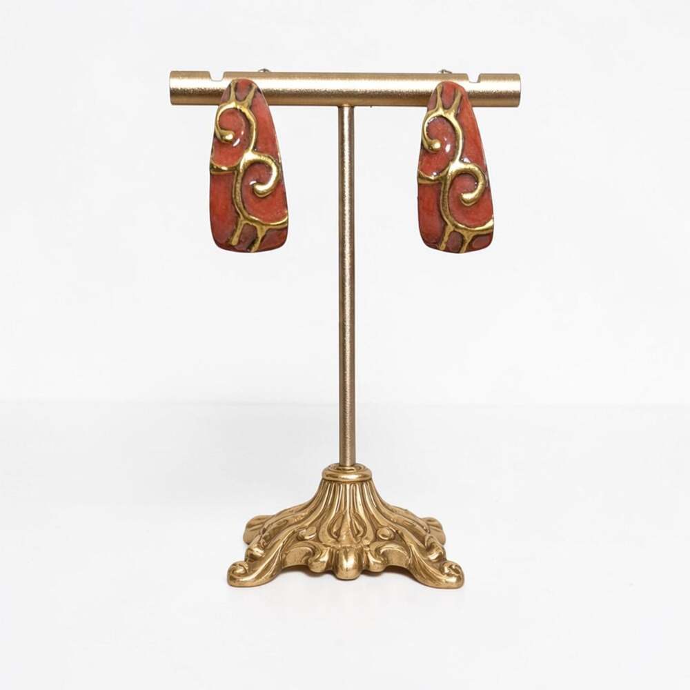 Vintage CHICO'S  Orange Gold Enamel Scroll Hoop Earrings